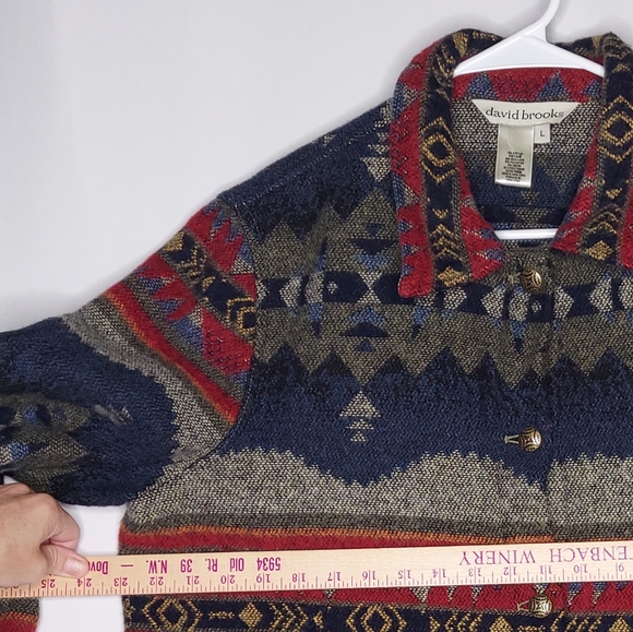90s David Brooks Aztec Multicolor Wool Blend Jacket Women Large Button Collar - Picture 6 of 8